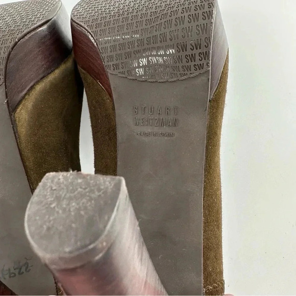 Stuart Weitzman heels size 11 olive green suede penny loafers chunky platforms - Picture 7 of 15